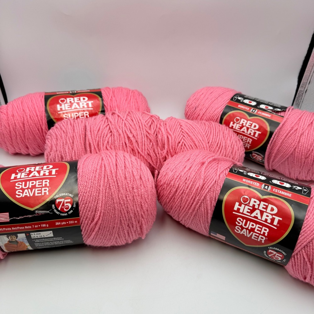Red Heart Super Saver Yarn Perfect Pink 0706 Worsted 4 Medium 5 Skeins Lot